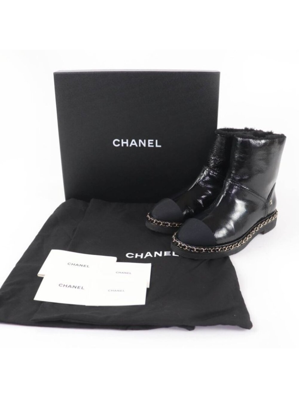 Chanel Coco Mark Boa Leather Short Boots Black 36 Boxes - Picture 2 of 13